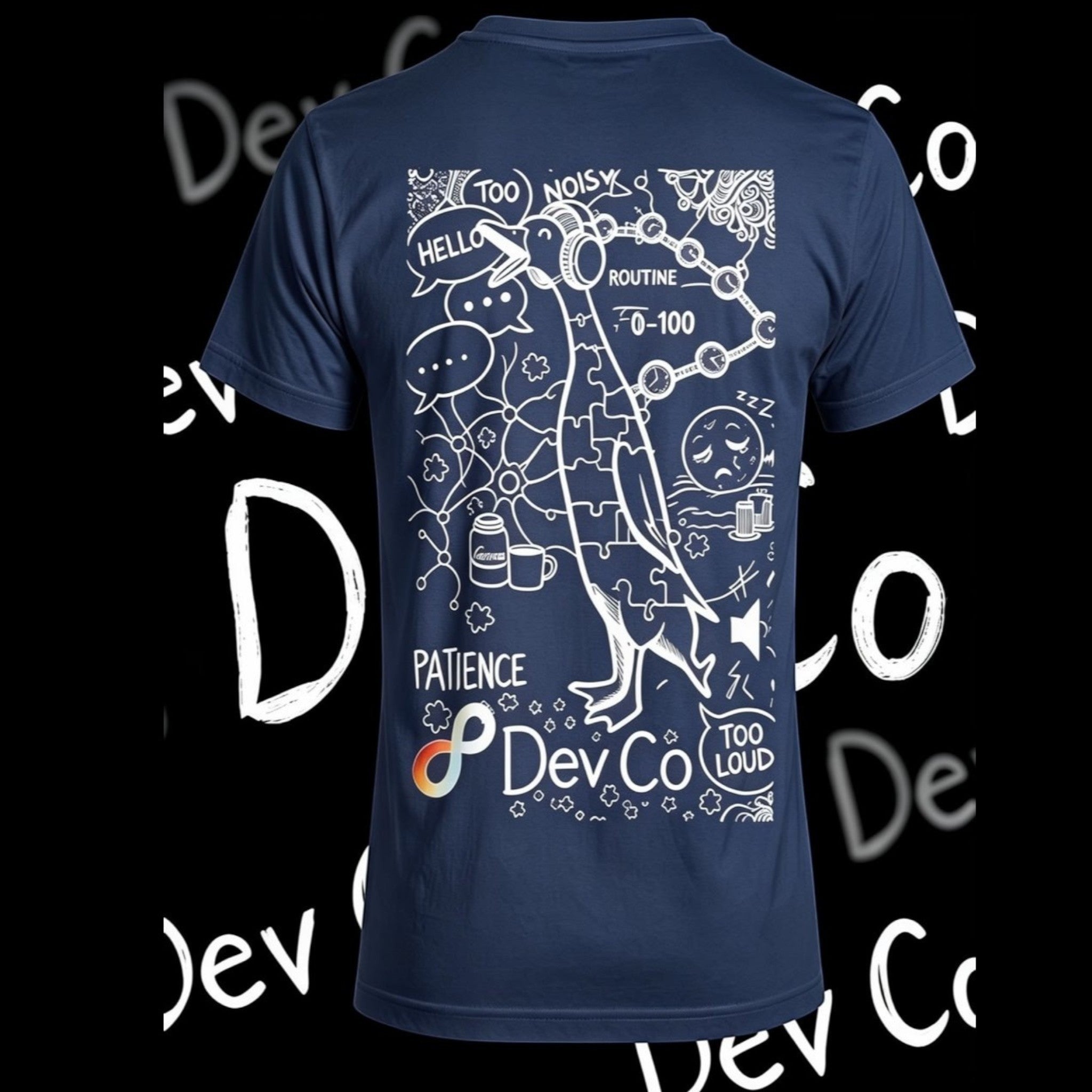 Dev co clothing navy blue 100% organic cotton t-shirt with autism awareness graphic print.