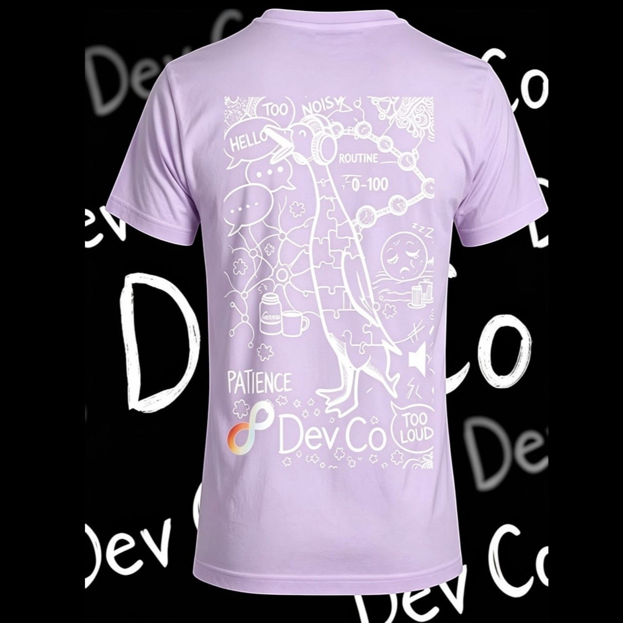 Dev co clothing light purple 100% organic cotton unisex t-shirt with autism awareness graphic print.