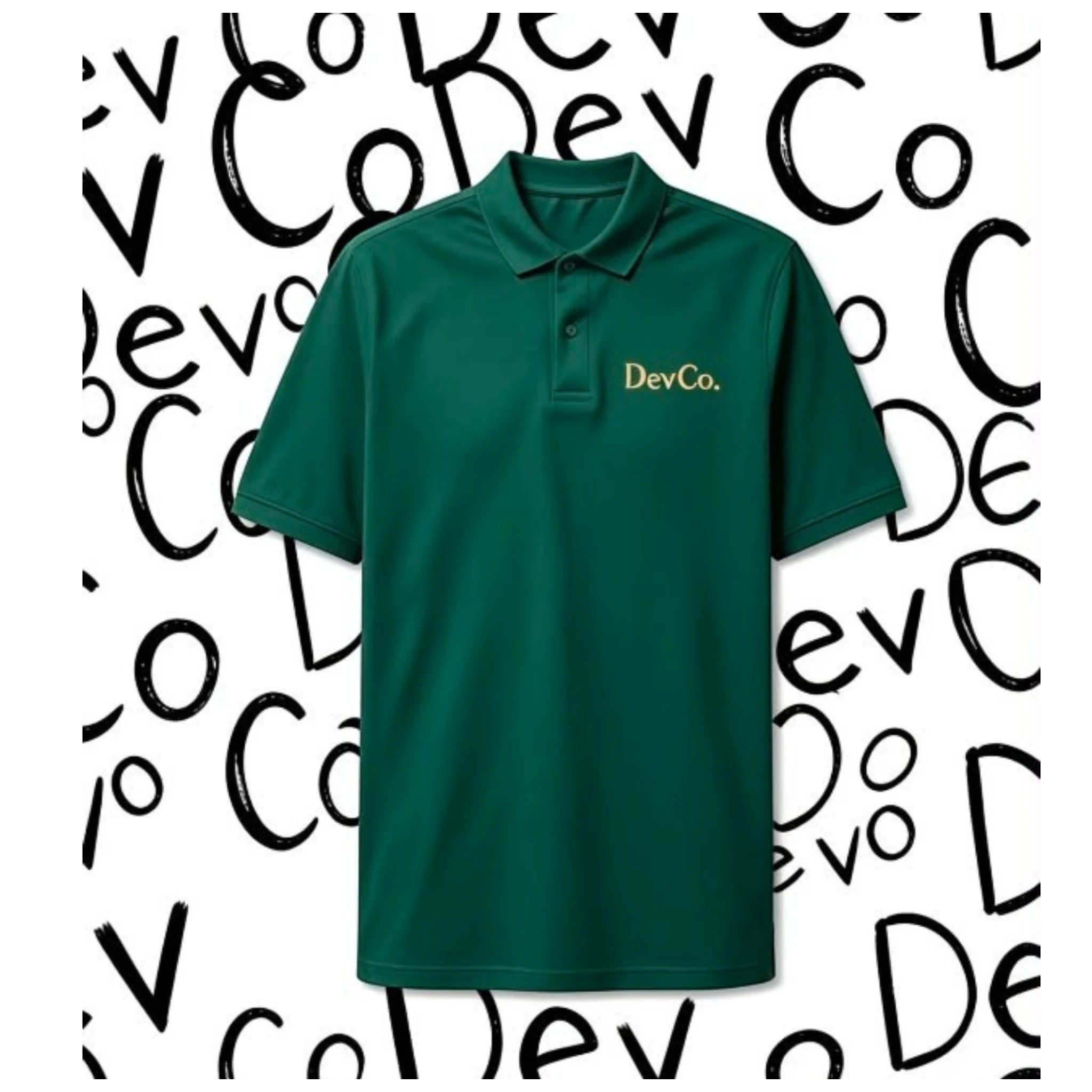 Dev co clothing green semi-fitted polo shirt in 100% Coolplus polyester with a three-button placket