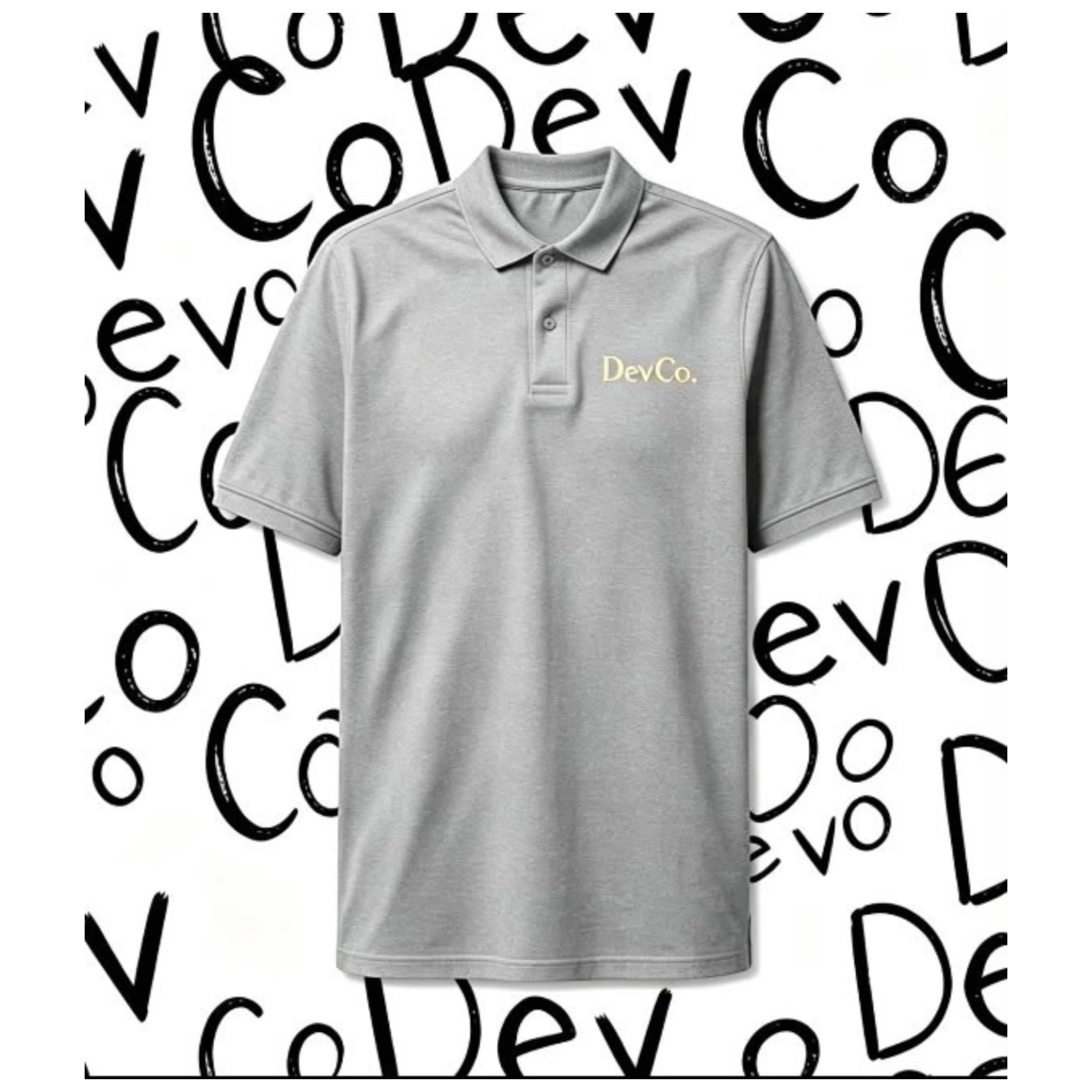 Dev co clothing grey semi-fitted polyester polo shirt with three-button placket and embroidered logo