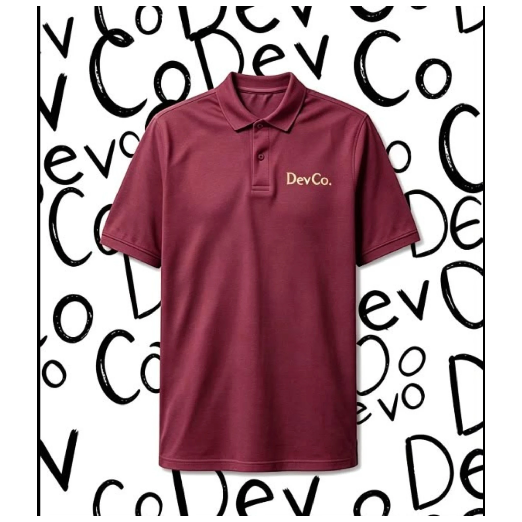Dev co clothing maroon semi-fitted polo shirt with three-button placket and embroidered logo on chest