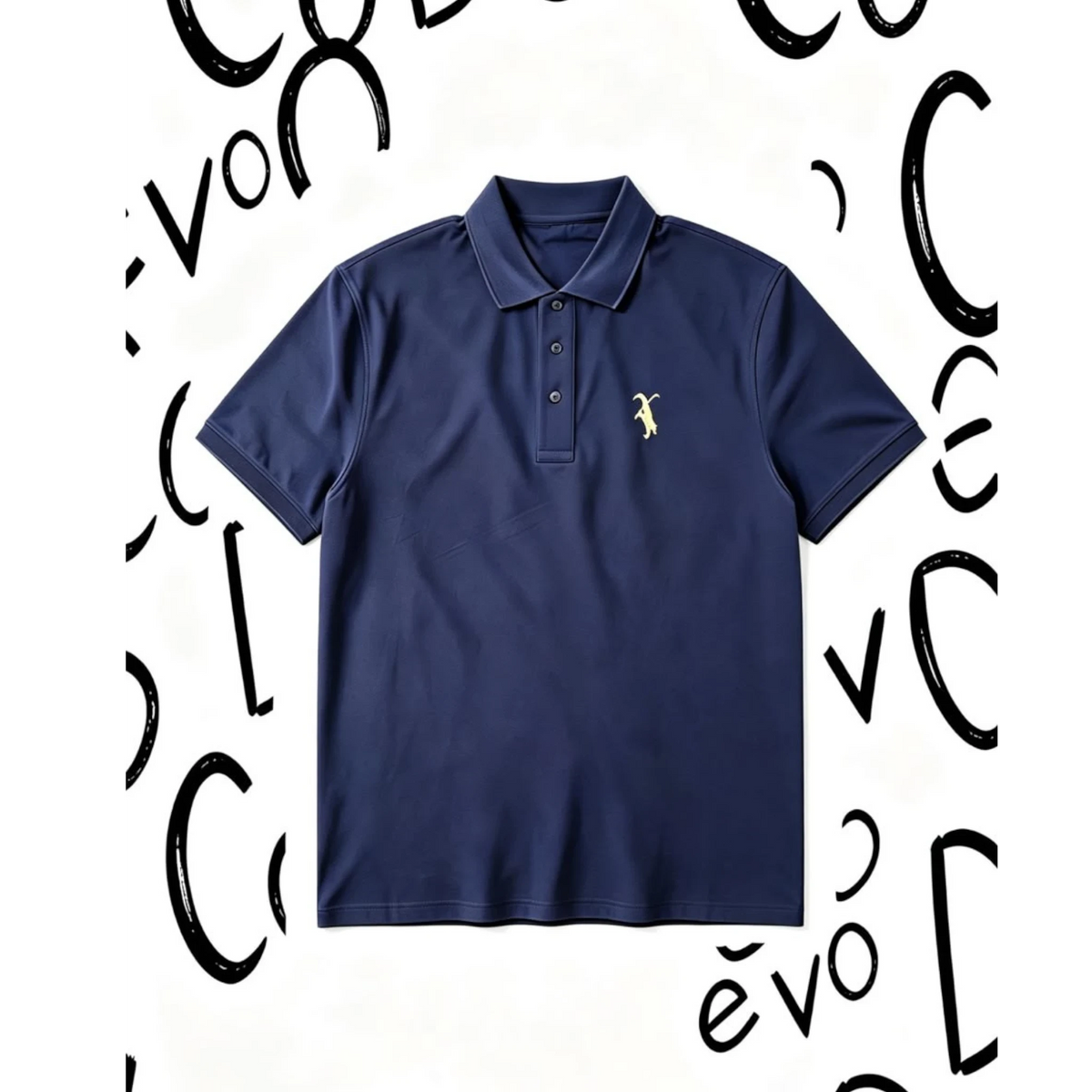 Dev co clothing navy blue semi-fitted golf polo shirt in 100% Coolplus polyester with a three-button placket.