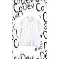 Dev co clothing white semi-fitted golf polo made of 100% Coolplus polyester with a three-button placket.